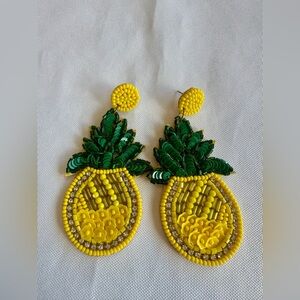 Yellow and Green Beaded Crystal Sequin Pineapple Earrings